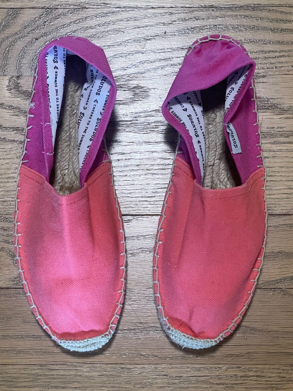 NWOT - Soludos Colorblock Canvas Espadrille Flats Pink Coral - Sz 37